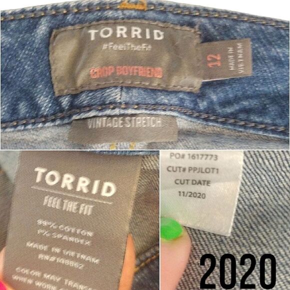 Torrid Vintage Stretch Mid Rise Raw Hem Crop Boyfriend Jeans Size 12 - Picture 12 of 14